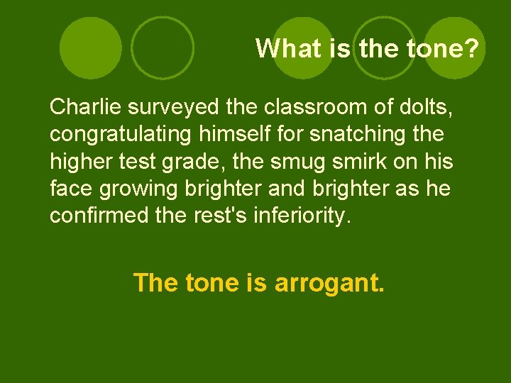 What is the tone? Charlie surveyed the classroom of dolts, congratulating himself for snatching