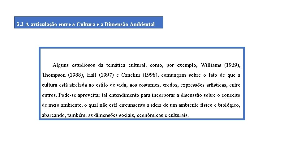 3. 2 A articulação entre a Cultura e a Dimensão Ambiental Alguns estudiosos da
