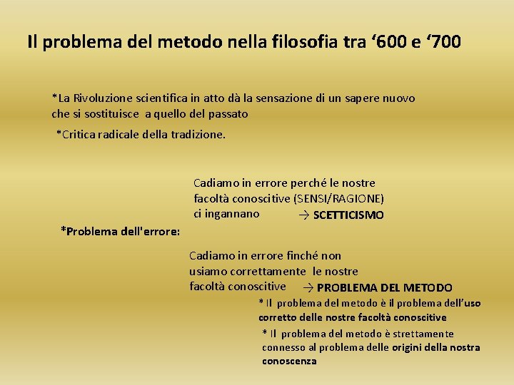 Il problema del metodo nella filosofia tra ‘ 600 e ‘ 700 *La Rivoluzione