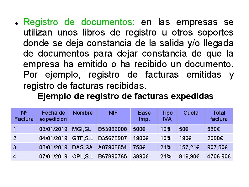  Registro de documentos: en las empresas se utilizan unos libros de registro u