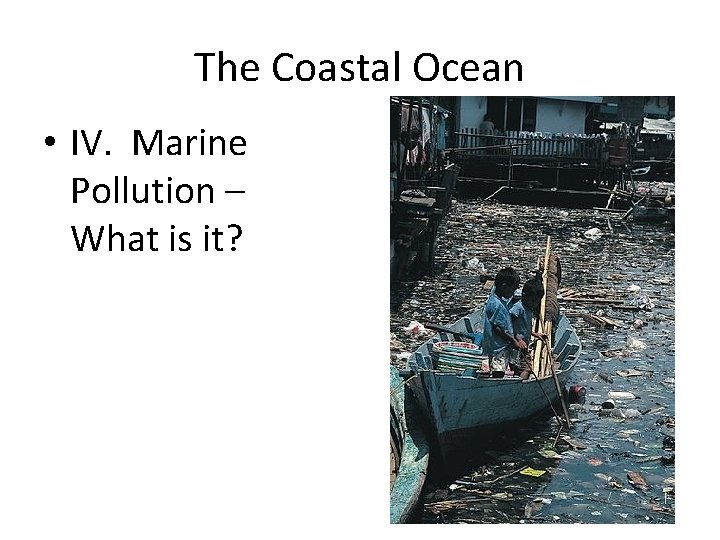 The Coastal Ocean • IV. Marine Pollution – What is it? 