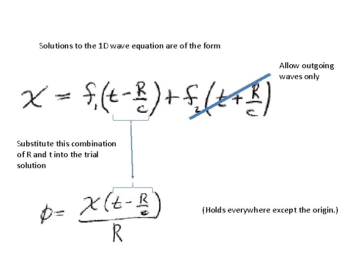 Solutions to the 1 D wave equation are of the form Allow outgoing waves