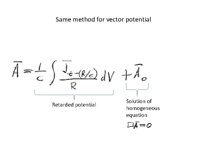 Same method for vector potential Retarded potential Solution of homogeneous equation 