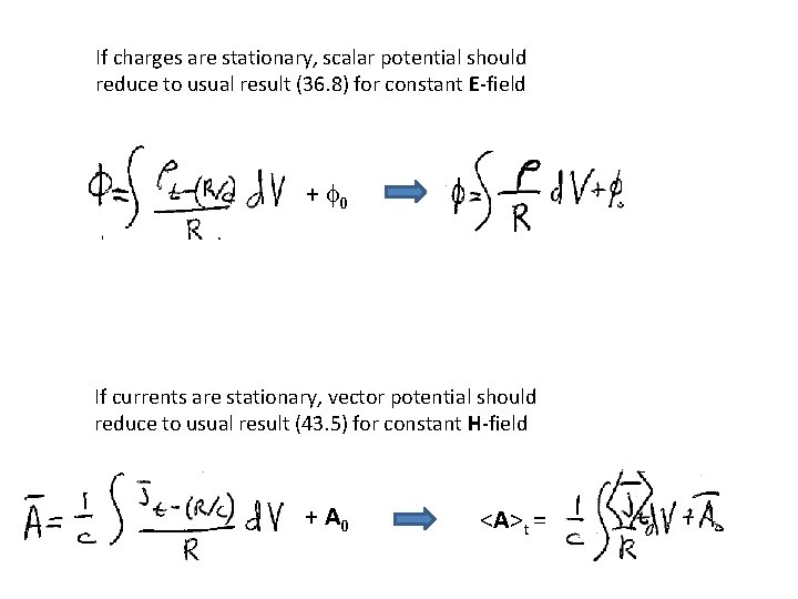 If charges are stationary, scalar potential should reduce to usual result (36. 8) for