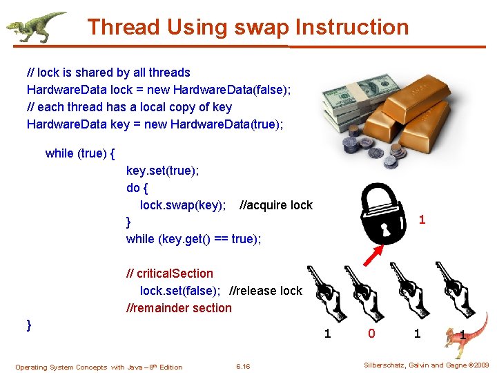 Thread Using swap Instruction // lock is shared by all threads Hardware. Data lock