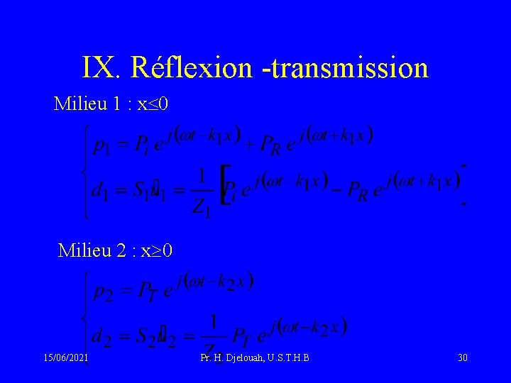 IX. Réflexion -transmission Milieu 1 : x 0 Milieu 2 : x 0 15/06/2021