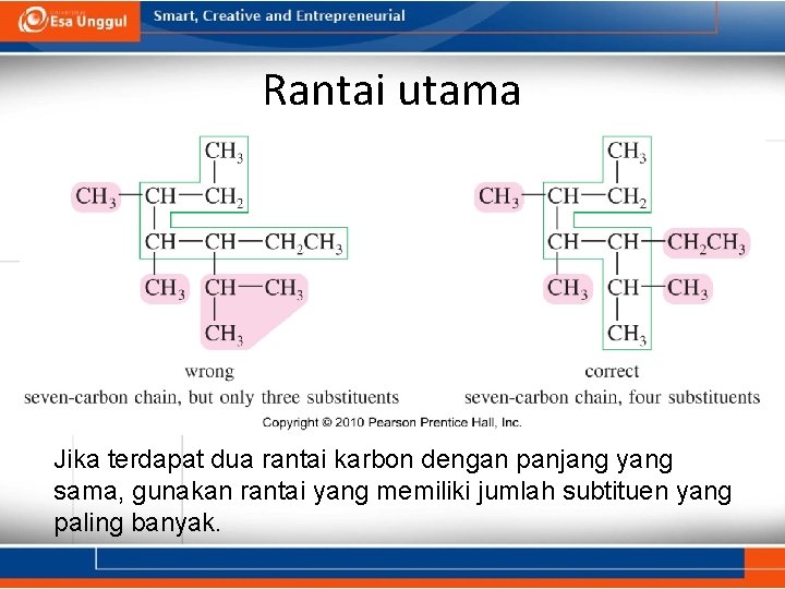 Rantai utama Jika terdapat dua rantai karbon dengan panjang yang sama, gunakan rantai yang