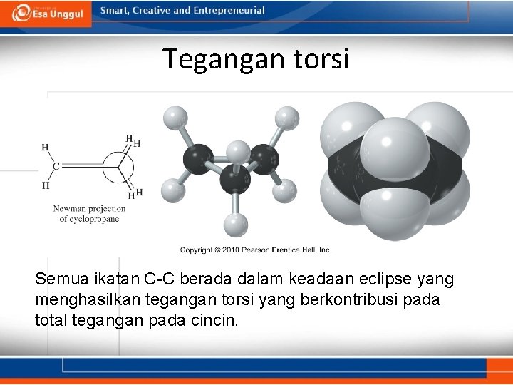 Tegangan torsi Semua ikatan C-C berada dalam keadaan eclipse yang menghasilkan tegangan torsi yang