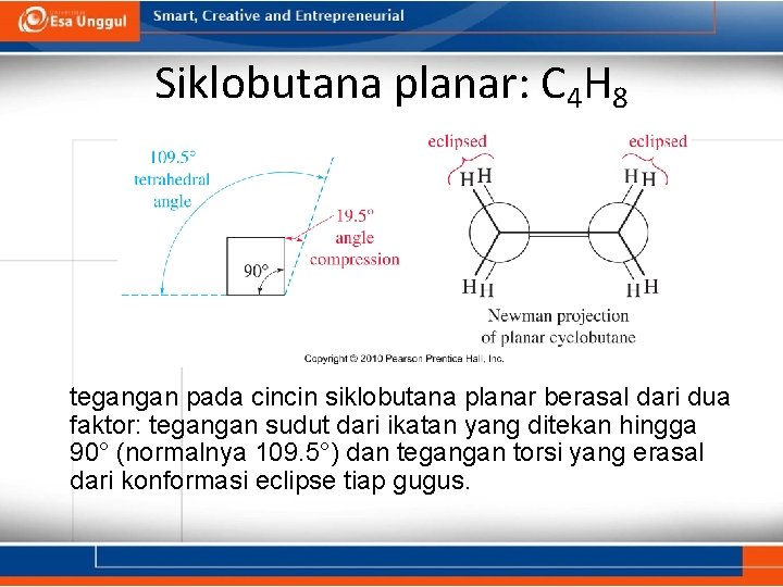 Siklobutana planar: C 4 H 8 tegangan pada cincin siklobutana planar berasal dari dua