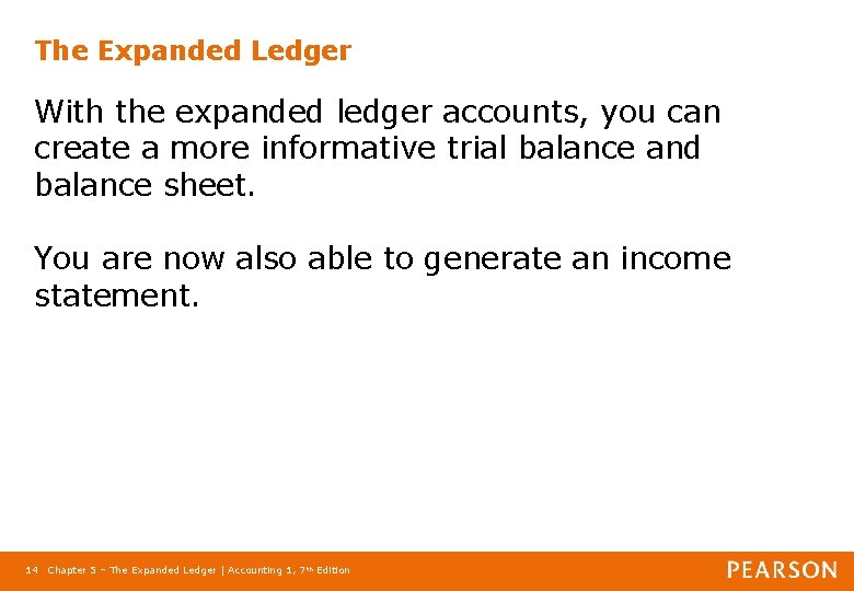 The Expanded Ledger With the expanded ledger accounts, you can create a more informative