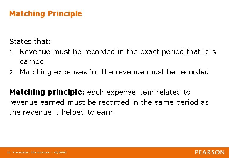 Matching Principle States that: 1. Revenue must be recorded in the exact period that