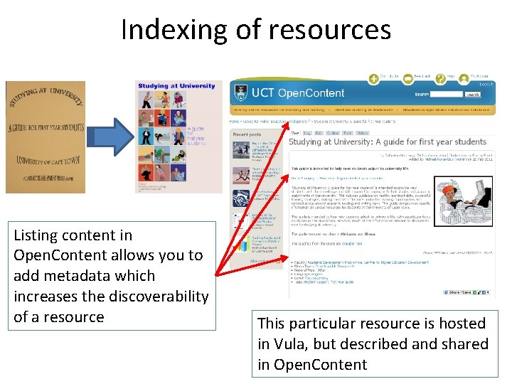 Indexing of resources Listing content in Open. Content allows you to add metadata which