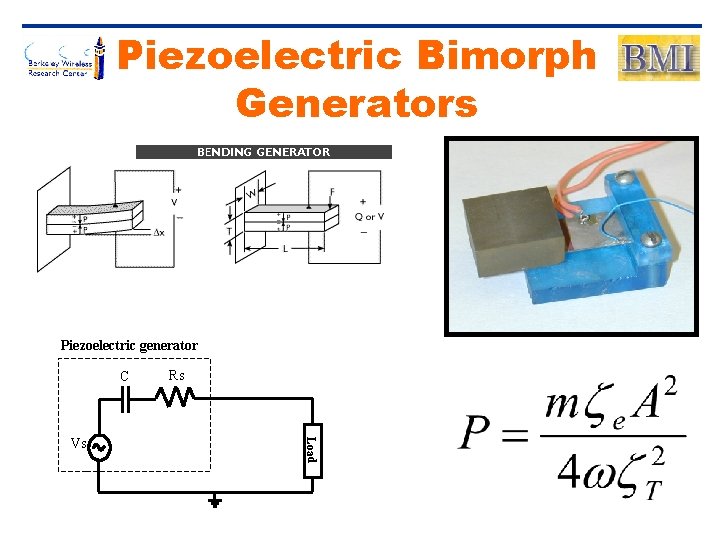 Piezoelectric Bimorph Generators Piezoelectric generator C Load Vs Rs 