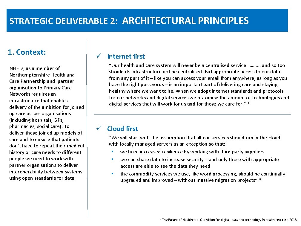 STRATEGIC DELIVERABLE 2: ARCHITECTURAL PRINCIPLES 1. Context: NHFTs, as a member of Northamptonshire Health