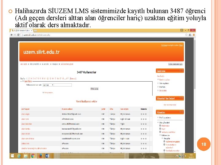  Halihazırda SİUZEM LMS sistemimizde kayıtlı bulunan 3487 öğrenci (Adı geçen dersleri alttan alan