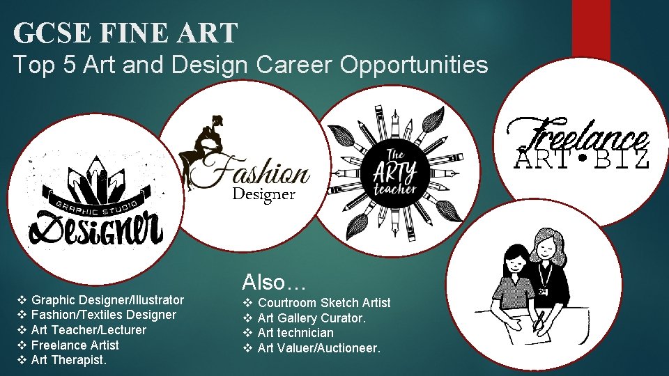 GCSE FINE ART Top 5 Art and Design Career Opportunities Designer v v v