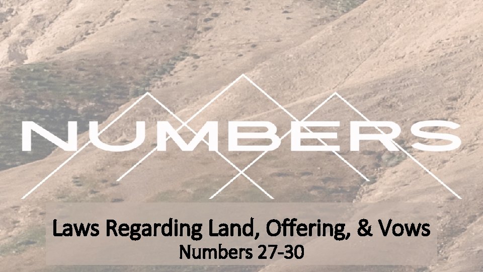 Laws Regarding Land, Offering, & Vows Numbers 27 -30 