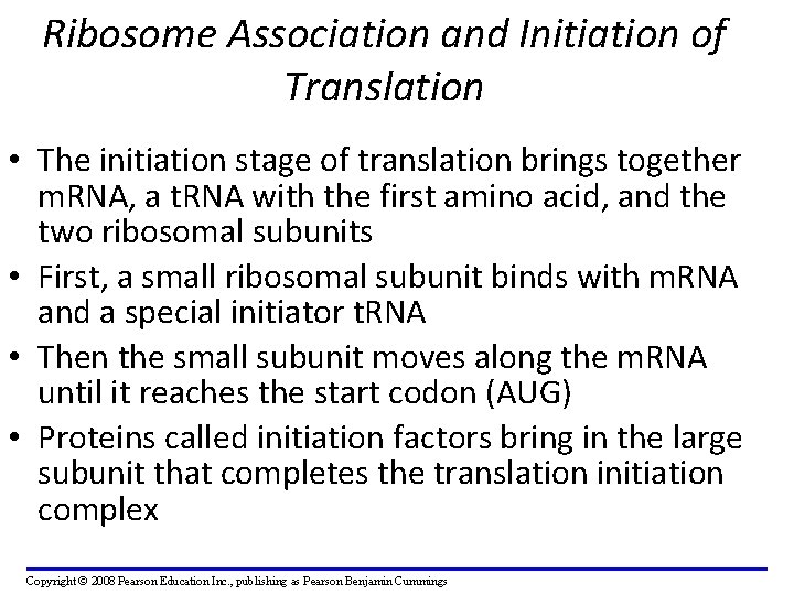 Ribosome Association and Initiation of Translation • The initiation stage of translation brings together