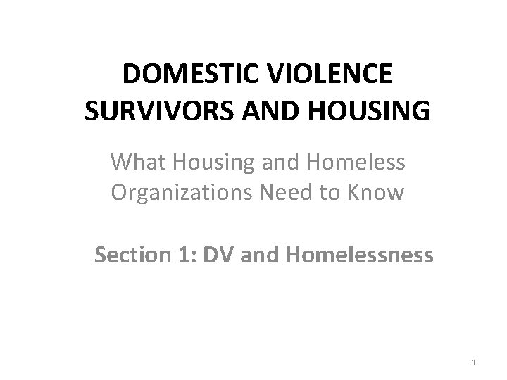 DOMESTIC VIOLENCE SURVIVORS AND HOUSING What Housing and