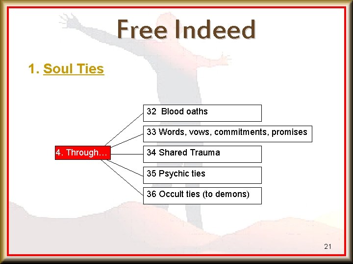 Free Indeed 1. Soul Ties 32 Blood oaths 33 Words, vows, commitments, promises 4.