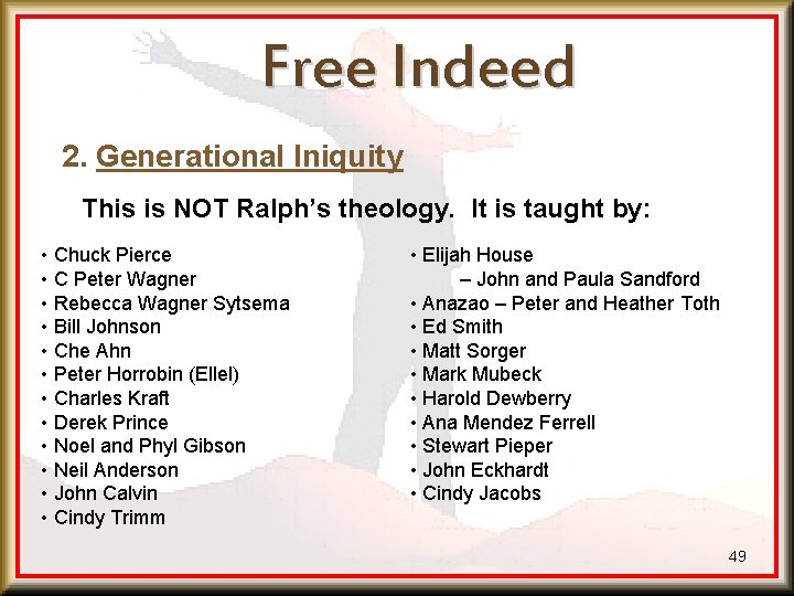 Free Indeed 2. Generational Iniquity This is NOT Ralph’s theology. It is taught by:
