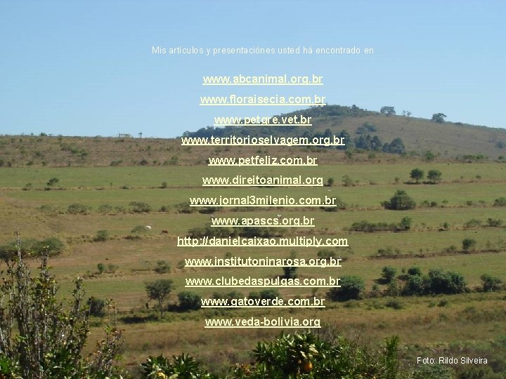 Mis artículos y presentaciónes usted há encontrado en www. abcanimal. org. br www. floraisecia.