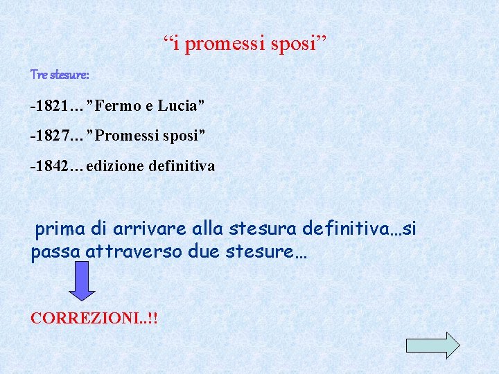 “i promessi sposi” Tre stesure: -1821…”Fermo e Lucia” -1827…”Promessi sposi” -1842…edizione definitiva prima di