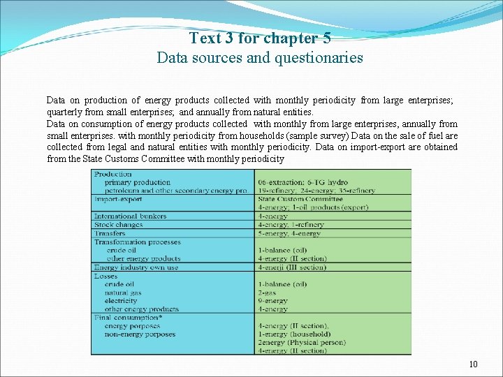 Text 3 for chapter 5 Data sources and questionaries Data on production of energy