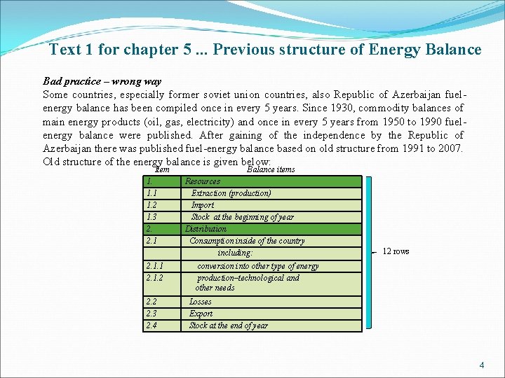 Text 1 for chapter 5. . . Previous structure of Energy Balance Bad practice