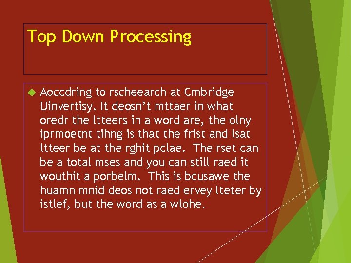 Top Down Processing Aoccdring to rscheearch at Cmbridge Uinvertisy. It deosn’t mttaer in what