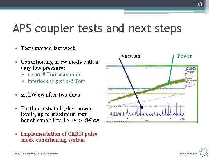 28 APS coupler tests and next steps • Tests started last week • Conditioning