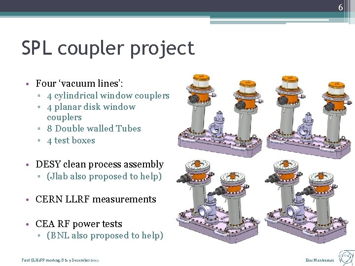 6 SPL coupler project • Four ‘vacuum lines’: ▫ 4 cylindrical window couplers ▫