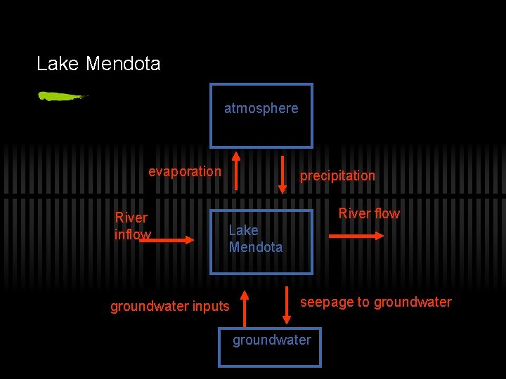 Lake Mendota atmosphere evaporation River inflow precipitation River flow Lake Mendota groundwater inputs seepage