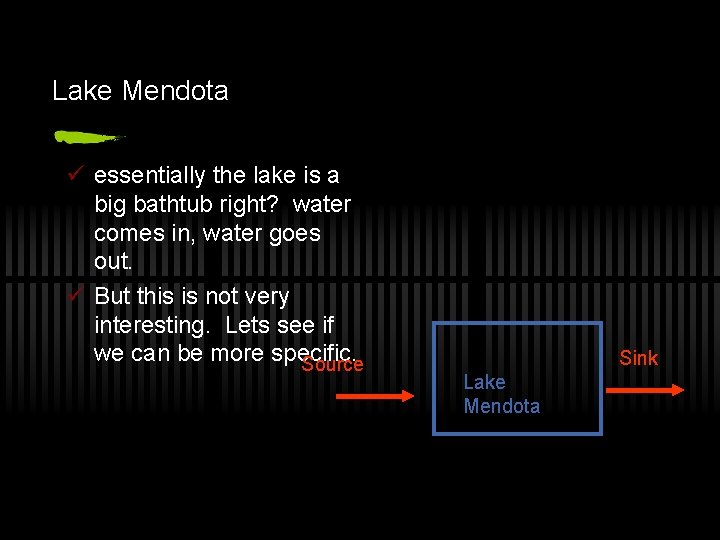 Lake Mendota ü essentially the lake is a big bathtub right? water comes in,