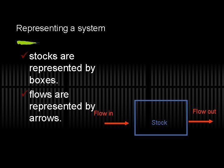 Representing a system ü stocks are represented by boxes. ü flows are represented by
