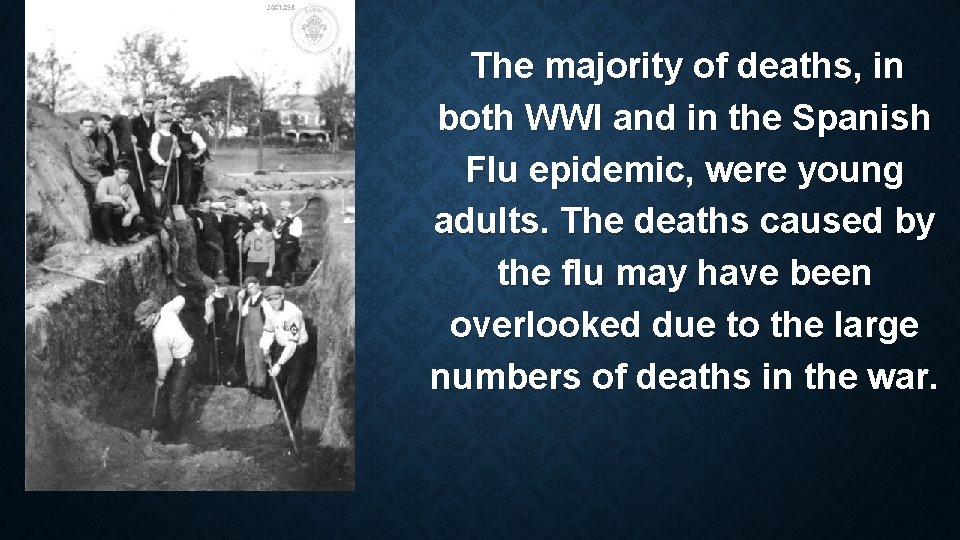 The majority of deaths, in both WWI and in the Spanish Flu epidemic, were