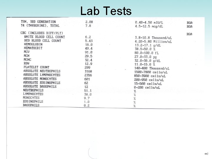 Initial Lab Tests Chapter 1 General Concepts of Disease Principles of