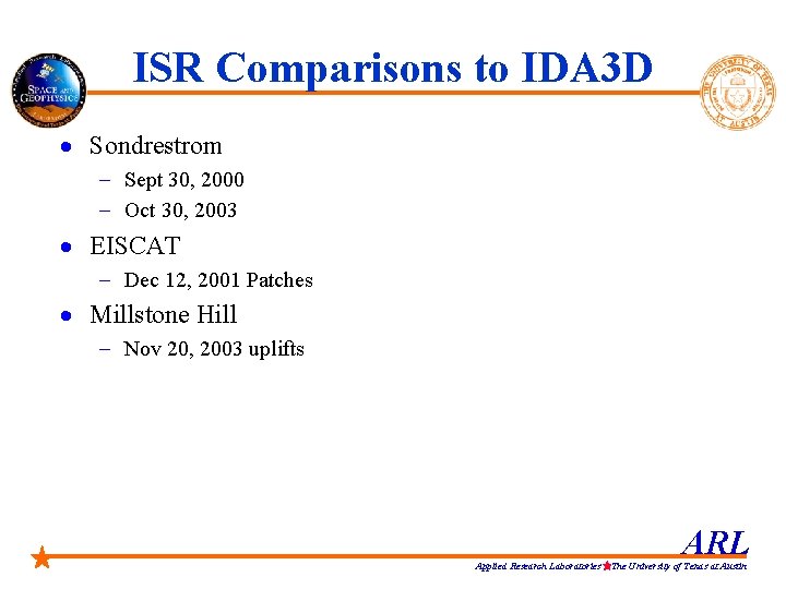 ISR Comparisons to IDA 3 D · Sondrestrom - Sept 30, 2000 - Oct