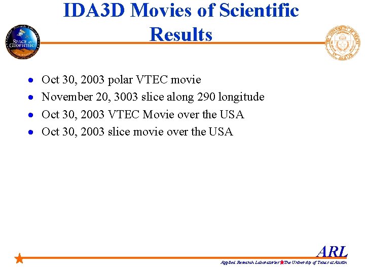 IDA 3 D Movies of Scientific Results · · Oct 30, 2003 polar VTEC