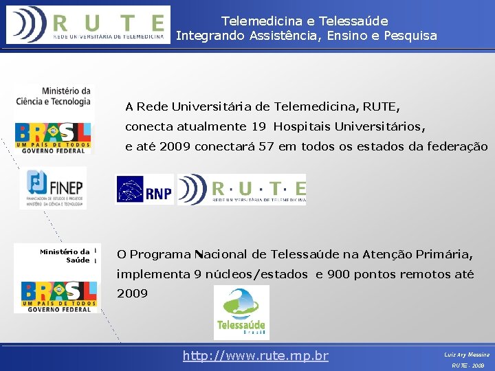 Telemedicina e Telessaúde Integrando Assistência, Ensino e Pesquisa A Rede Universitária de Telemedicina, RUTE,
