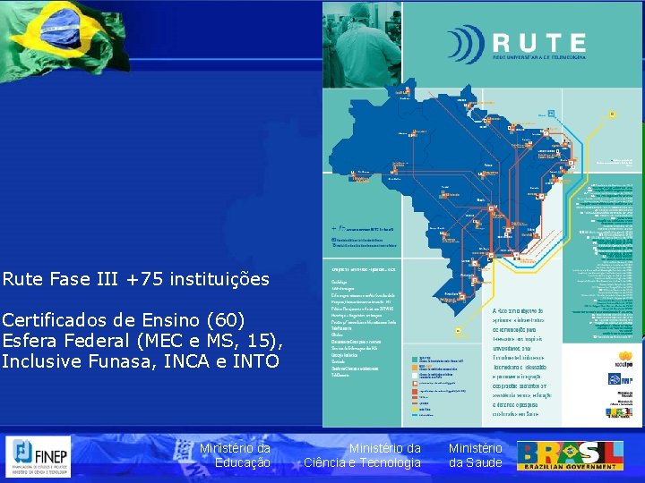 Rute Fase III +75 instituições Certificados de Ensino (60) Esfera Federal (MEC e MS,