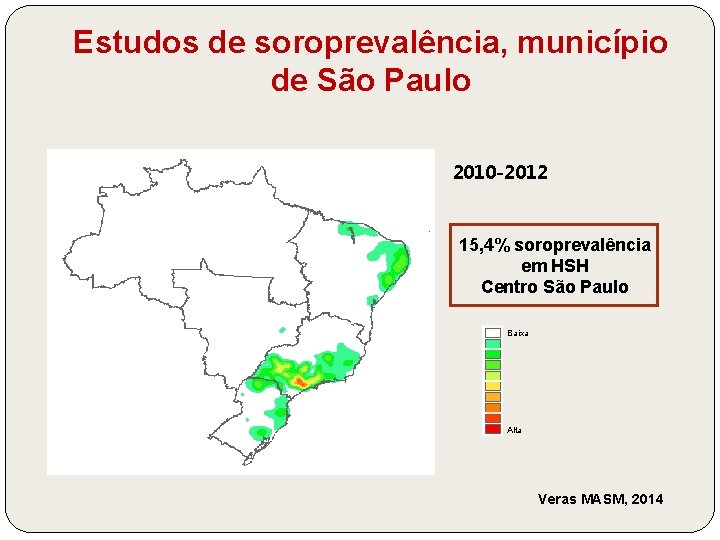 Estudos de soroprevalência, município de São Paulo 2010 -2012 15, 4% soroprevalência em HSH