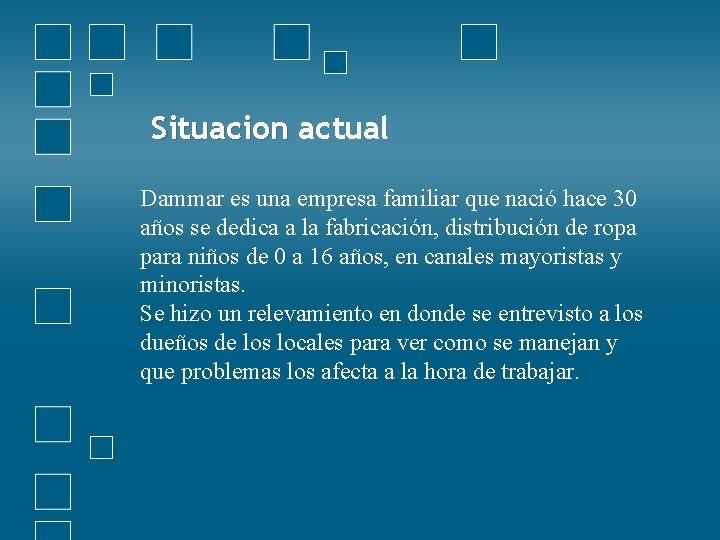 Situacion actual Dammar es una empresa familiar que nació hace 30 años se dedica