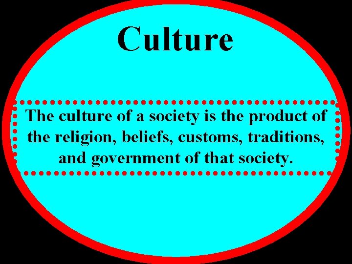 Culture The culture of a society is the product of the religion, beliefs, customs,