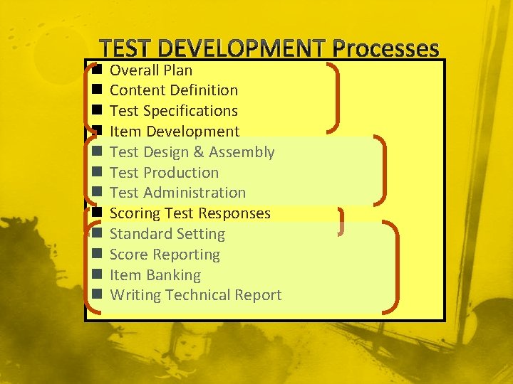 TEST DEVELOPMENT Processes n n n Overall Plan Content Definition Test Specifications Item Development