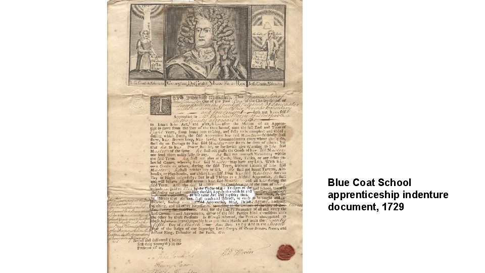 Blue Coat School apprenticeship indenture document, 1729 