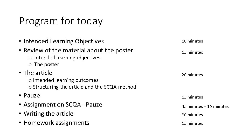 Program for today • Intended Learning Objectives • Review of the material about the