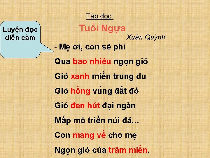 Tập đọc: Luyện đọc diễn cảm Tuổi Ngựa Xuân Quỳnh - Mẹ ơi, con