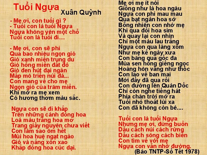 Tuổi Ngựa Xuân Quỳnh - Mẹ ơi, con tuổi gì ? - Tuổi con