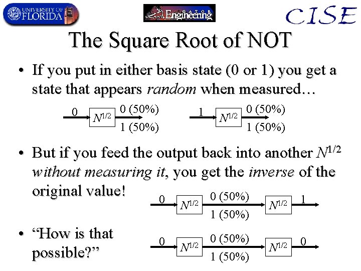 The Square Root of NOT • If you put in either basis state (0